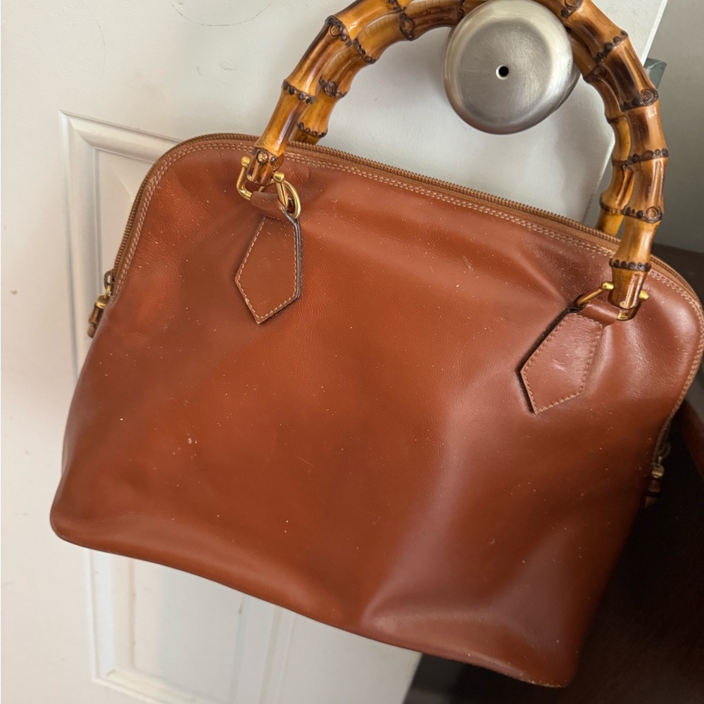 Gucci Brown Leather Handbag with Bamboo Handle